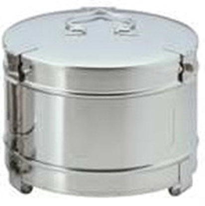 Picture of Hirayama Sterilizer Drum w/ hinged lid for 50-L autoclaves, SS, 10.7"D, 7.1"H